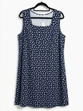 Agnes Orinda NWT Navy Leaf Print Dress 3X | Sleeveless A-Line Casual Everyday